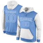 Custom Name and Number Sports Hoodie - Personalized Light Blue and White Pullover Sweatshirt Personalized Stitched Light