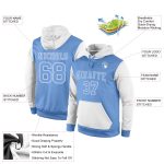 Custom Name and Number Sports Hoodie - Personalized Light Blue and White Pullover Sweatshirt Personalized Stitched Light
