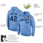 Custom Name and Number Sports Hoodie Light Blue Navy Aqua Stitched Pullover Sweatshirt Personalized Stitched Light Blue Navy-Aqua