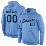 Custom Name and Number Sports Hoodie Light Blue Navy Aqua Stitched Pullover Sweatshirt Personalized Stitched Light Blue Navy-Aqua
