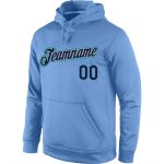 Custom Name and Number Sports Hoodie Light Blue Navy Aqua Stitched Pullover Sweatshirt Personalized Stitched Light Blue Navy-Aqua