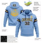 Customizable Light Blue Navy-Gold Football Hoodie with Stitched Name & Number - Personalized Pullover Sweatshirt Personalized
