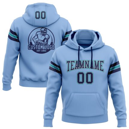 Custom Team Hoodie with Personalized Name and Number in Light Blue, Navy, Gray, Teal Football Pullover Sweatshirt Personalized