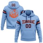 Custom Name Number Football Hoodie Sweatshirt Light Blue Navy Orange Stitched Pullover Personalized Stitched Light Blue Navy-Orange