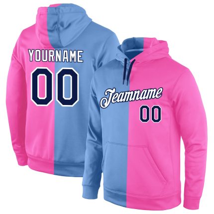 Custom Team Name Number Pullover Hoodie Sweatshirt Light Blue Navy Pink Split Fashion Sports Personalized Stitched Light