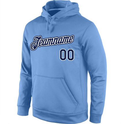 Custom Name Number Sports Hoodie Light Blue Navy White Stitched Pullover Sweatshirt Personalized Stitched Light Blue Navy-White