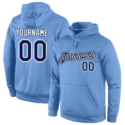 Custom Name Number Sports Hoodie Light Blue Navy White Stitched Pullover Sweatshirt Personalized Stitched Light Blue Navy-White