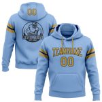 Custom Football Hoodie with Name & Number - Light Blue & Old Gold Pullover Sweatshirt Personalized Stitched Light Blue Old