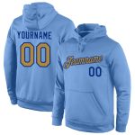 Custom Name Number Sports Hoodie Light Blue Old Gold-Royal Stitched Pullover Sweatshirt for Teams Personalized Stitched Light