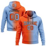 Custom Name and Number Pullover Hoodie - Personalized Light Blue Orange-Black Gradient Sports Sweatshirt Personalized Stitched