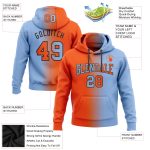 Custom Name and Number Pullover Hoodie - Personalized Light Blue Orange-Black Gradient Sports Sweatshirt Personalized Stitched