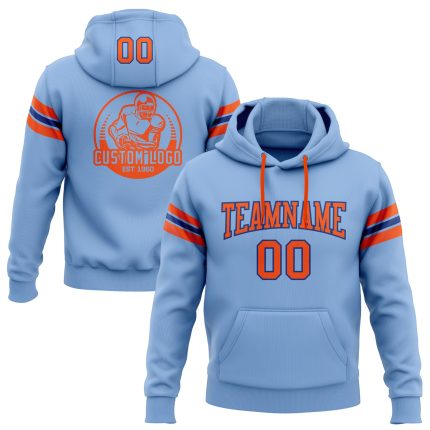 Custom Name Number Football Hoodie Light Blue Orange Royal Stitched Pullover Sweatshirt for Team Personalized Stitched Light