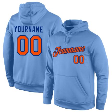 Personalized Team Hoodie with Custom Name and Number - Light Blue Orange-Royal Sports Pullover Sweatshirt Personalized Stitched