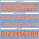 Custom Football Hoodie with Stitched Team Name & Number - Light Blue Orange-White Pullover Sweatshirt Personalized Stitched