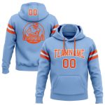 Custom Football Hoodie with Stitched Team Name & Number - Light Blue Orange-White Pullover Sweatshirt Personalized Stitched