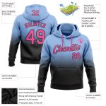 Personalized Light Blue Pink Black Fade Sports Hoodie Sweatshirt Pullover Personalized Stitched Light Blue Pink-Black Fade