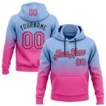 Custom Name and Number Hoodie - Personalized Light Blue Pink-Black Fade Sports Pullover Sweatshirt Personalized Stitched