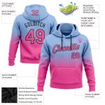 Custom Name and Number Hoodie - Personalized Light Blue Pink-Black Fade Sports Pullover Sweatshirt Personalized Stitched