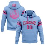 Custom Team Name and Number Light Blue Pink Black Football Hoodie Pullover Sweatshirt Personalized Stitched Light Blue Pink-Black