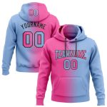 Custom Light Blue Pink-Black Gradient Sports Hoodie with Personalized Name and Number - Pullover Sweatshirt Personalized