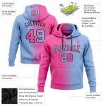 Custom Light Blue Pink-Black Gradient Sports Hoodie with Personalized Name and Number - Pullover Sweatshirt Personalized
