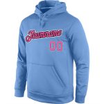 Custom Name and Number Sports Hoodie for Teams - Personalized Light Blue Sweatshirt with Pink and Black Stitching Personalized