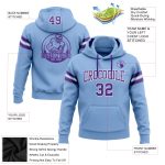 Custom Name and Number Football Hoodie Sweatshirt - Personalized Light Blue Purple-White Stitched Pullover Personalized Stitched