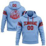 Custom Team Name Number Light Blue Red Black Football Hoodie Sweatshirt Pullover Personalized Stitched Light Blue Red-Black