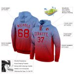 Custom Team Hoodie with Personalized Name and Number - Light Blue Red Fade Stitched Fashion Sports Pullover Sweatshirt Personalized