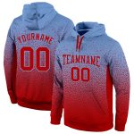 Custom Team Hoodie with Personalized Name and Number - Light Blue Red Fade Stitched Fashion Sports Pullover Sweatshirt Personalized
