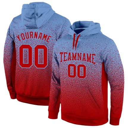 Custom Team Hoodie with Personalized Name and Number - Light Blue Red Fade Stitched Fashion Sports Pullover Sweatshirt Personalized