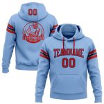 Custom Team Football Hoodie Personalized Light Blue Red-Navy Sweatshirt with Name and Number Personalized Stitched Light