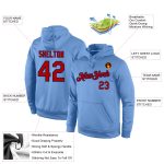 Custom Team Hoodie with Personalized Name & Number - Light Blue Red-Navy Stitched Sports Pullover Sweatshirt Personalized