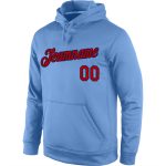 Custom Team Hoodie with Personalized Name & Number - Light Blue Red-Navy Stitched Sports Pullover Sweatshirt Personalized