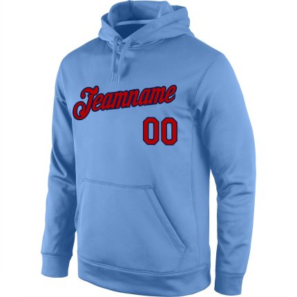 Custom Team Hoodie with Personalized Name & Number - Light Blue Red-Navy Stitched Sports Pullover Sweatshirt Personalized