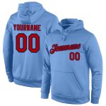 Custom Team Hoodie with Personalized Name & Number - Light Blue Red-Navy Stitched Sports Pullover Sweatshirt Personalized