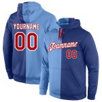 Custom Light Blue Red-Royal Sports Hoodie with Name and Number, Personalized Stitched Pullover Sweatshirt for Teams Personalized