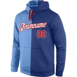 Custom Light Blue Red-Royal Sports Hoodie with Name and Number, Personalized Stitched Pullover Sweatshirt for Teams Personalized