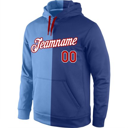 Custom Light Blue Red-Royal Sports Hoodie with Name and Number, Personalized Stitched Pullover Sweatshirt for Teams Personalized