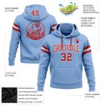 Customizable Team Hoodie with Personalized Name and Number - Light Blue Red-White Football Pullover Sweatshirt Personalized