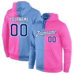 Custom Name Number Sports Hoodie Light Blue Royal Pink Pullover Sweatshirt Fashion Split Design Personalized Stitched Light