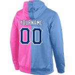 Custom Name Number Sports Hoodie Light Blue Royal Pink Pullover Sweatshirt Fashion Split Design Personalized Stitched Light