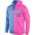 Custom Name Number Sports Hoodie Light Blue Royal Pink Pullover Sweatshirt Fashion Split Design Personalized Stitched Light