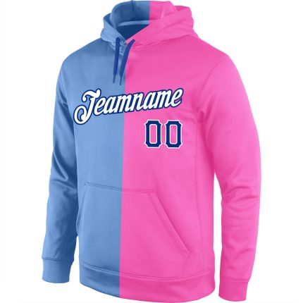Custom Name Number Sports Hoodie Light Blue Royal Pink Pullover Sweatshirt Fashion Split Design Personalized Stitched Light