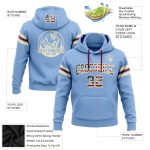 Custom Light Blue Vintage USA Flag Hoodie Sweatshirt with Personalized Name and Number - Cream-Crimson Football Pullover