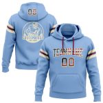 Custom Light Blue Vintage USA Flag Hoodie Sweatshirt with Personalized Name and Number - Cream-Crimson Football Pullover