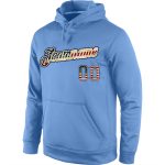 Custom Light Blue Vintage USA Flag Sports Hoodie with Personalized Name and Number - Pullover Sweatshirt Personalized Stitched