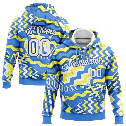 Custom Name and Number Sports Hoodie - Light Blue White Gold-Royal 3D Pattern Pullover Sweatshirt Personalized Stitched Light