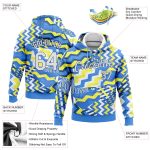 Custom Name and Number Sports Hoodie - Light Blue White Gold-Royal 3D Pattern Pullover Sweatshirt Personalized Stitched Light