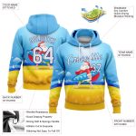 Custom Name Number 3D Tropical Surfing Santa Hoodie - Light Blue White Gold-Royal Pullover Sweatshirt Personalized Stitched